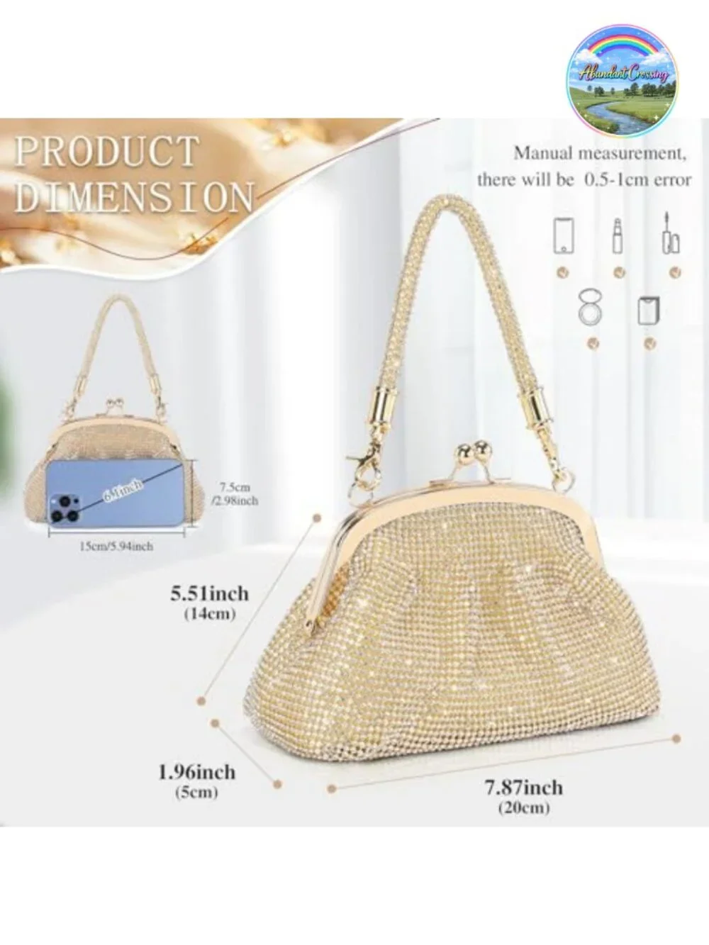 Rhinestone Clutch Evening Bag with Detachable Chain Formal Party Purse